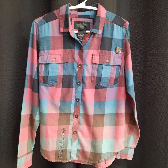 Women's Size M Harley Davidson Black Label Button Down Long Sleeve Plaid Shirt - Picture 1 of 9